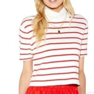 Callahan Knitwear Ivory Red Stripe Lucy Turtleneck Crop Sweater Size Small